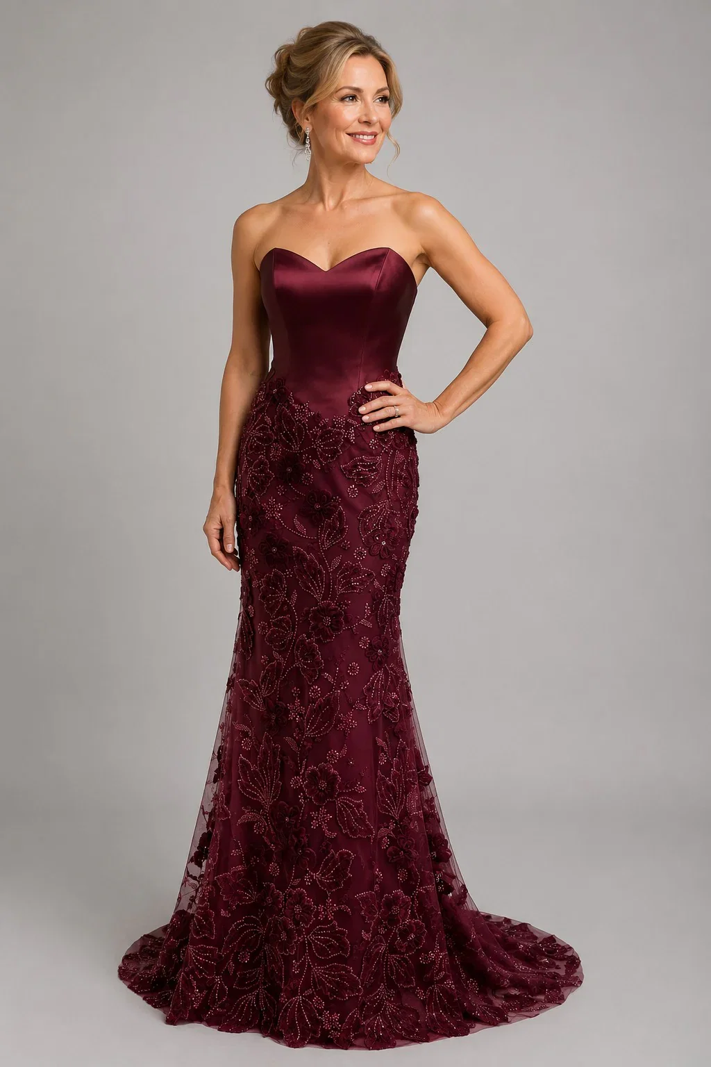 Image of Trumpet-Mermaid Sweep-Brush Train Stretch Satin Mother of the Bride Dress CM0466
