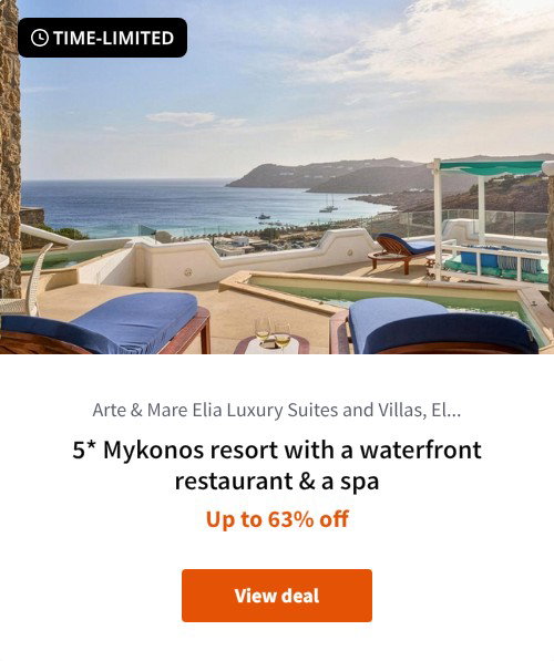 5* Mykonos resort with a waterfront restaurant &amp; a spa