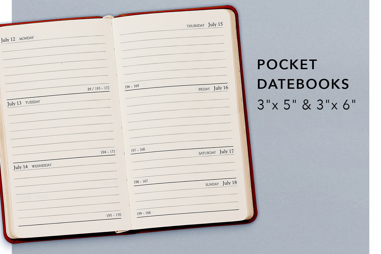 Pocket Datebooks, 3" x 5" and 3" x 6"