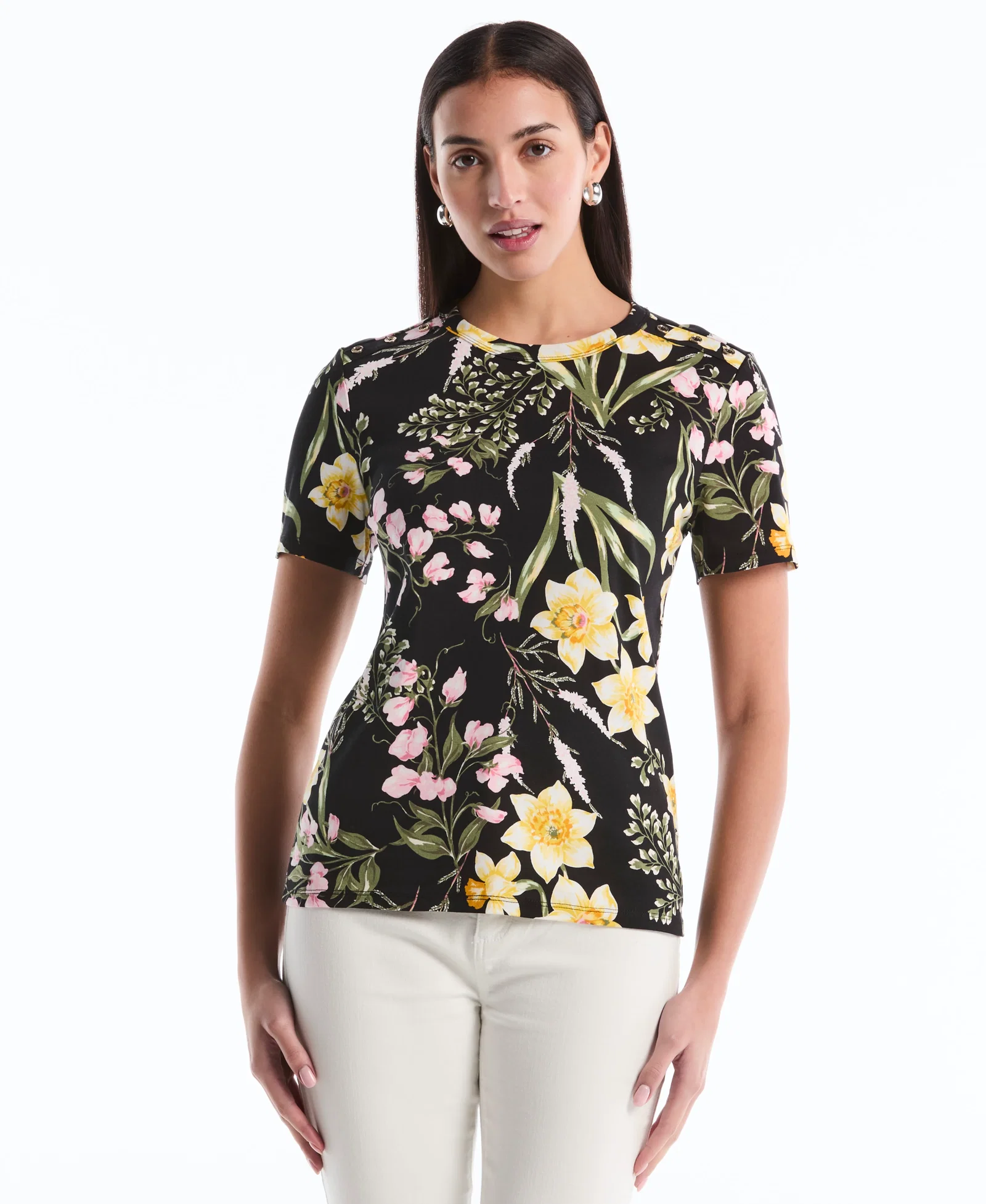 Image of Garden Print Button Detail Top