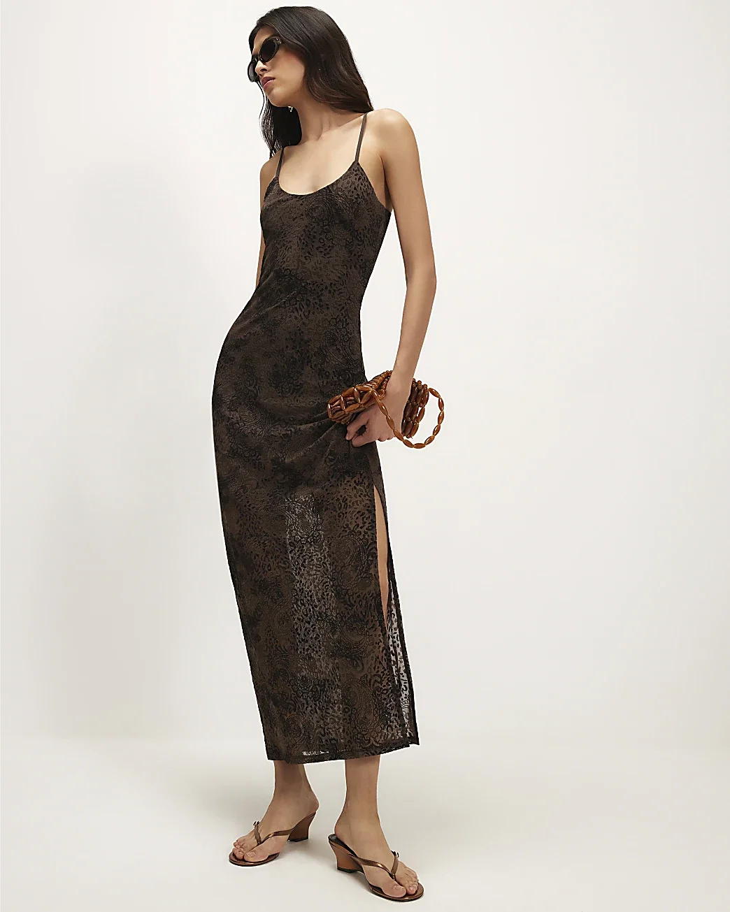 Womens Green Sleeveless Devore Maxi Dress