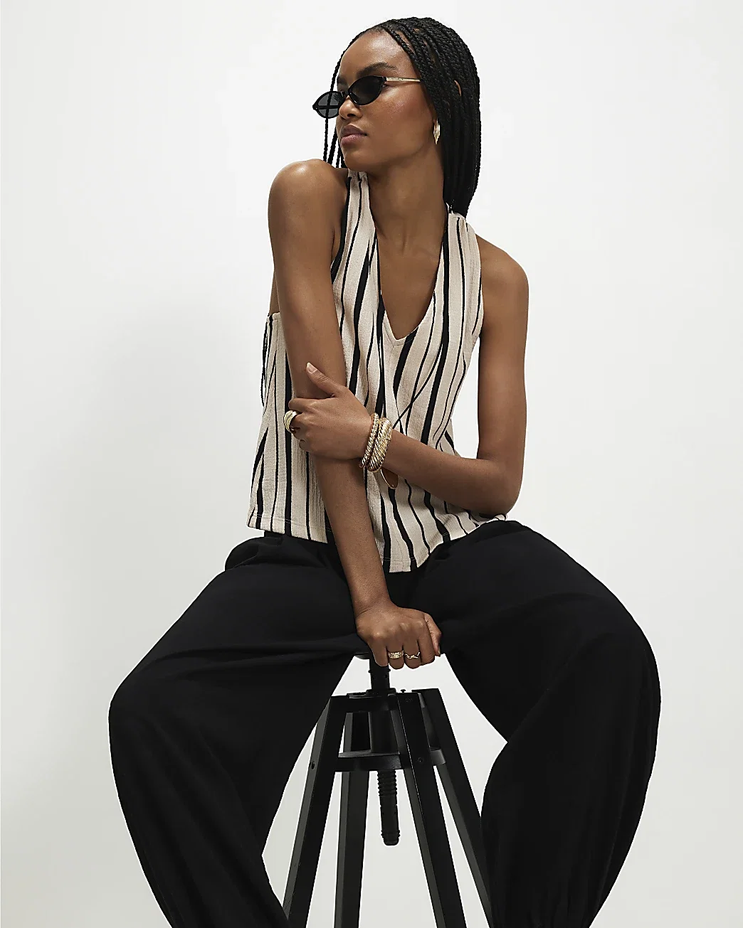 Womens Cream Stripe Textured Tank Top