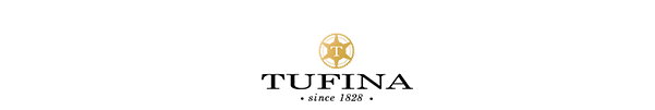 Tufina's Logo a gold circle with a big T and the name Tufina since 1828