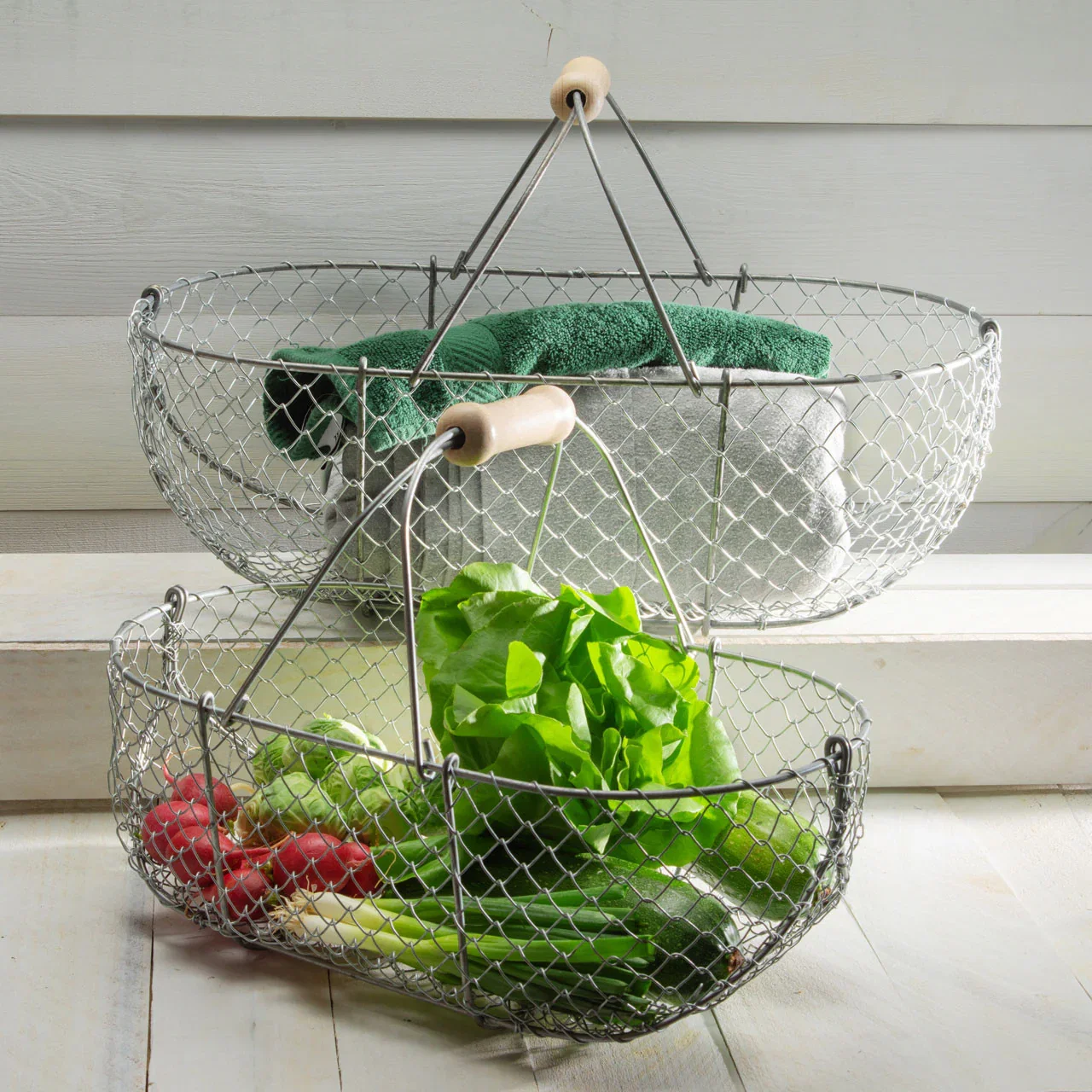 Image of Woven Galvanized Basket Pair