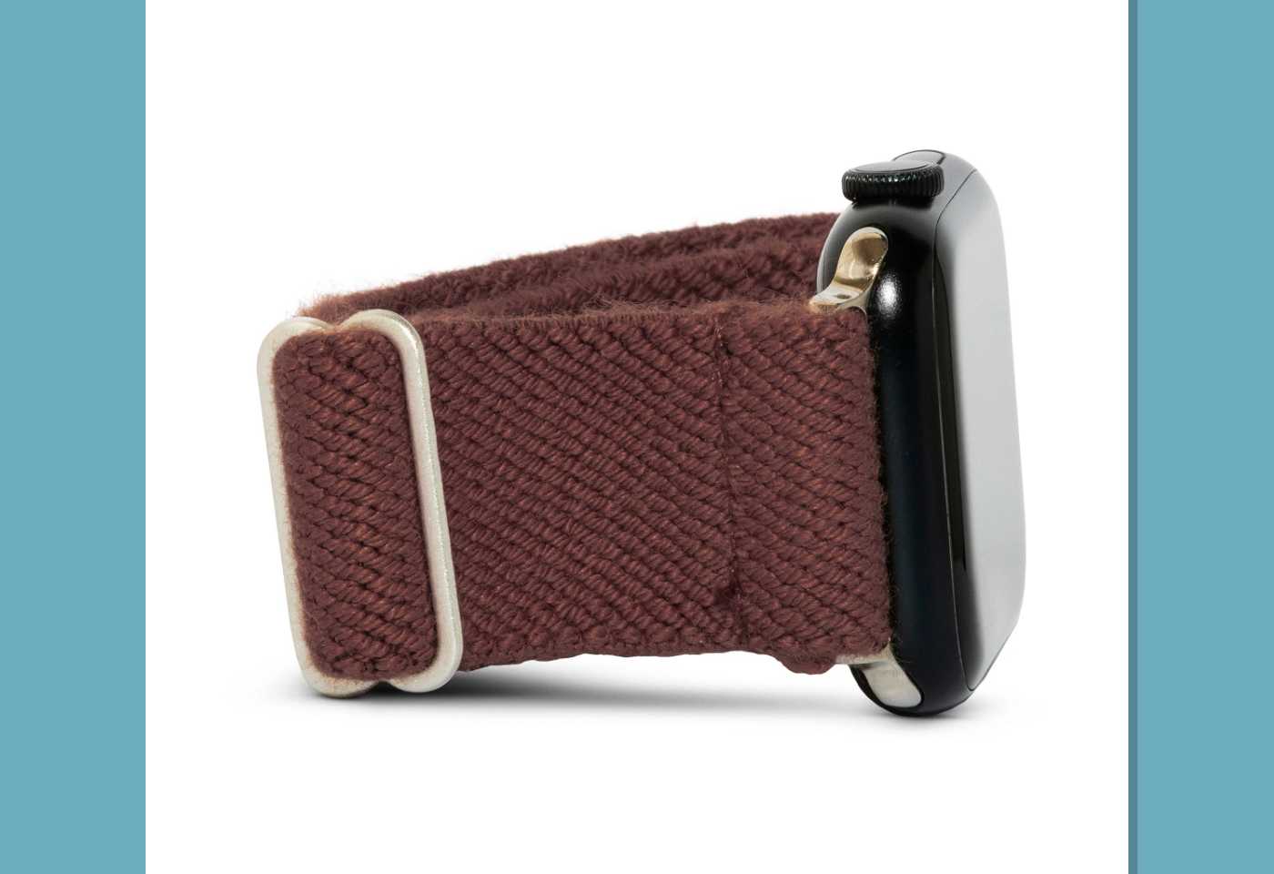 Close-up of a brown Braxley Chocolate band on an Apple Watch.