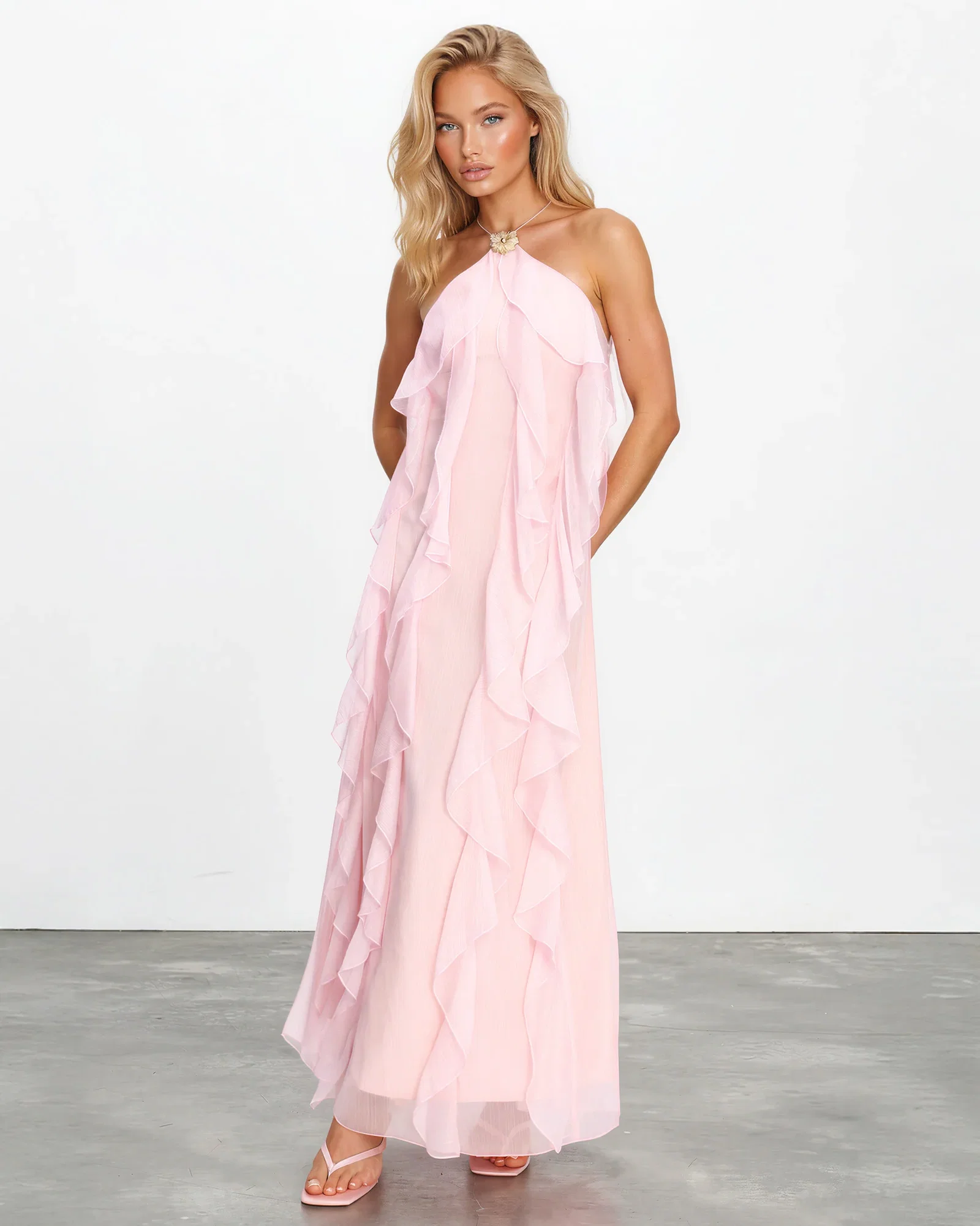 Image of Sylvie Ruffle Maxi Dress - Pink