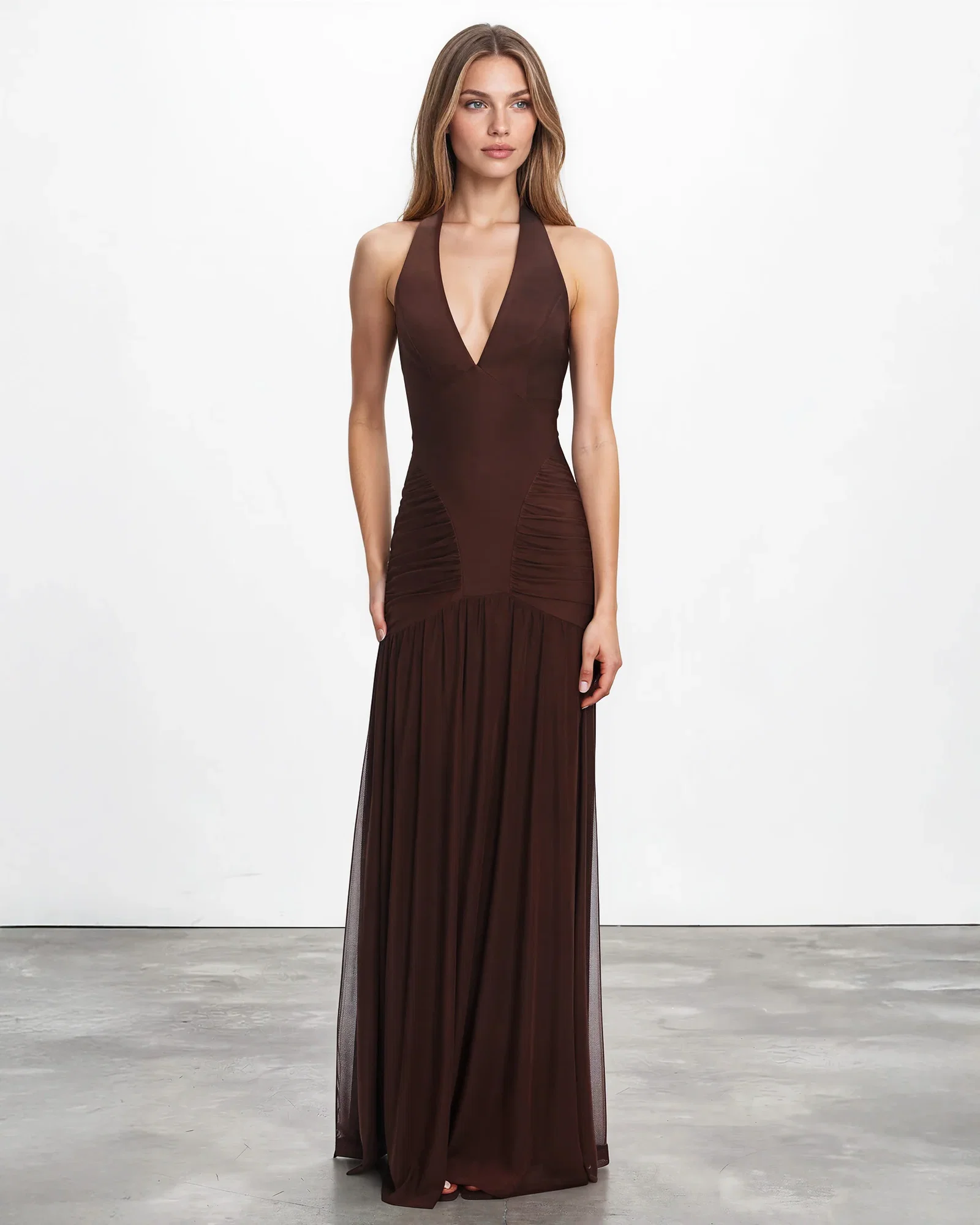 Image of Amelie Mesh Maxi Dress - Chocolate