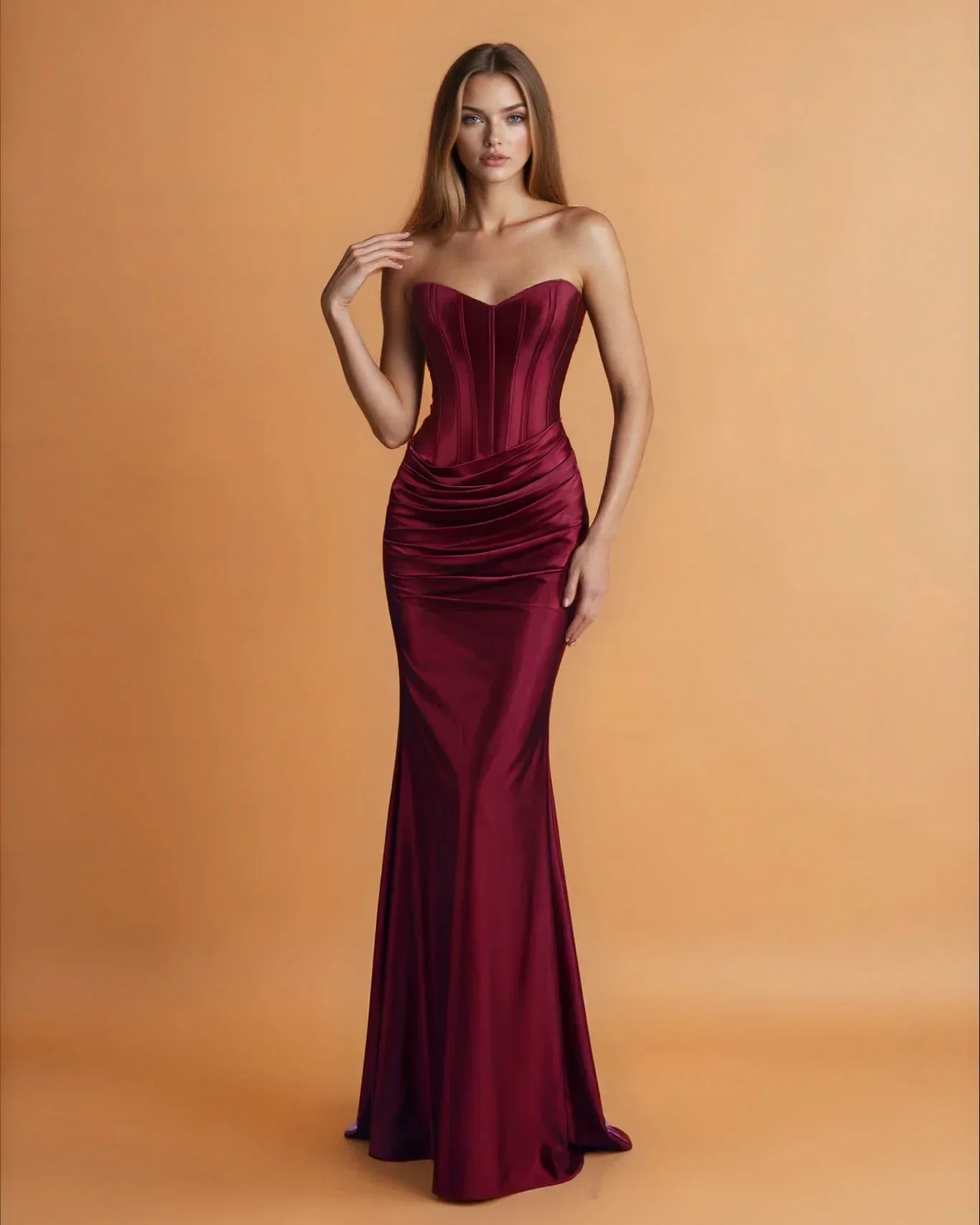 Image of Camila Corset Satin Gown - Mulberry