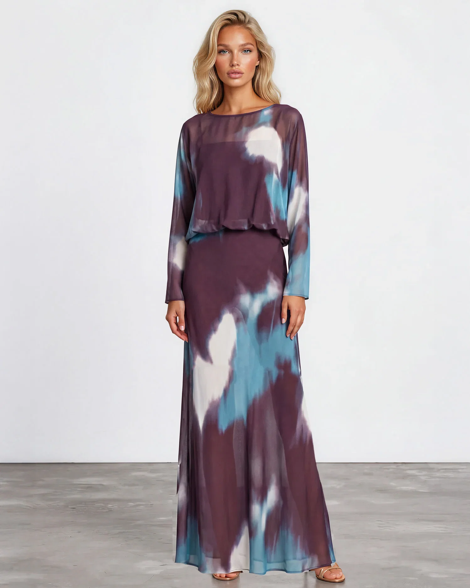 Image of Lucia Long Sleeve Maxi Dress - Brown/Blue