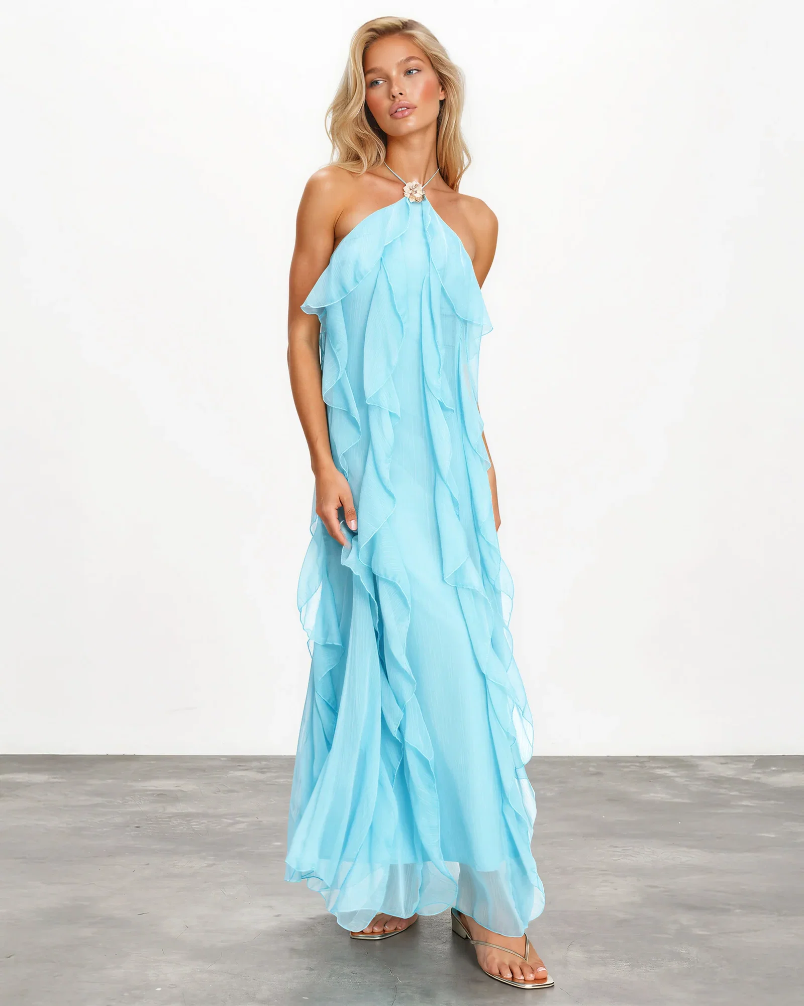Image of Sylvie Ruffle Maxi Dress - Aqua