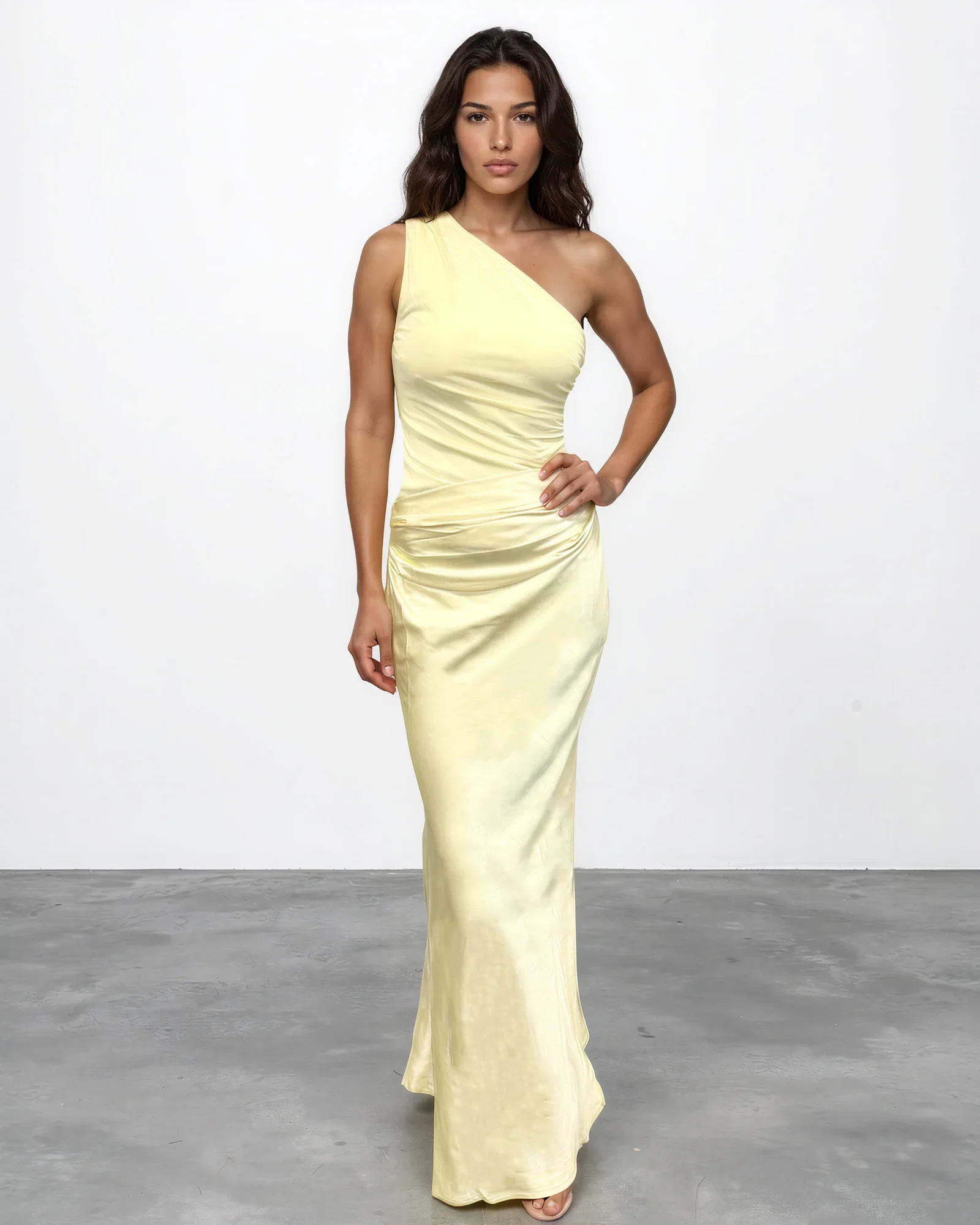 Image of Sky One Shoulder Midi Dress - Butter