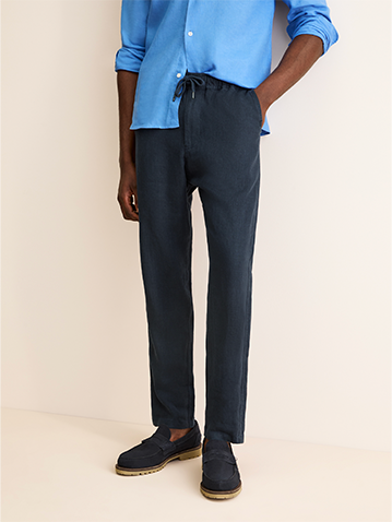 Men's Linen Trousers in Navy