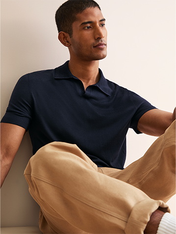 Men's Merino Wool Polo Shirt in Navy Blue