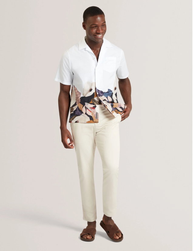 MOUSSA Relaxed Printed Hem Cotton Resort Shirt