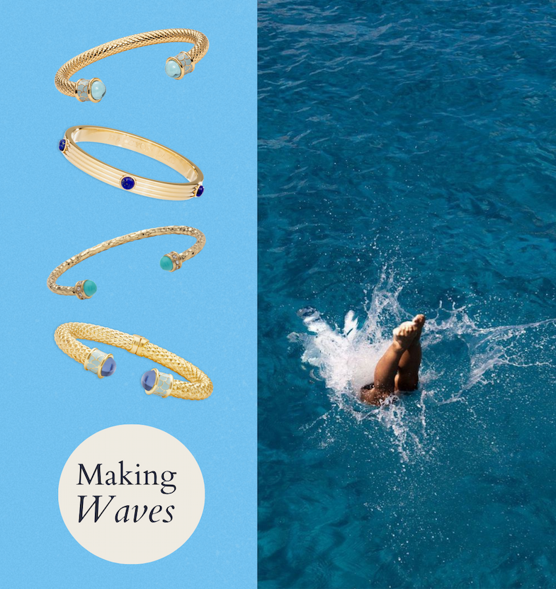 Blue bangles - woman diving into water