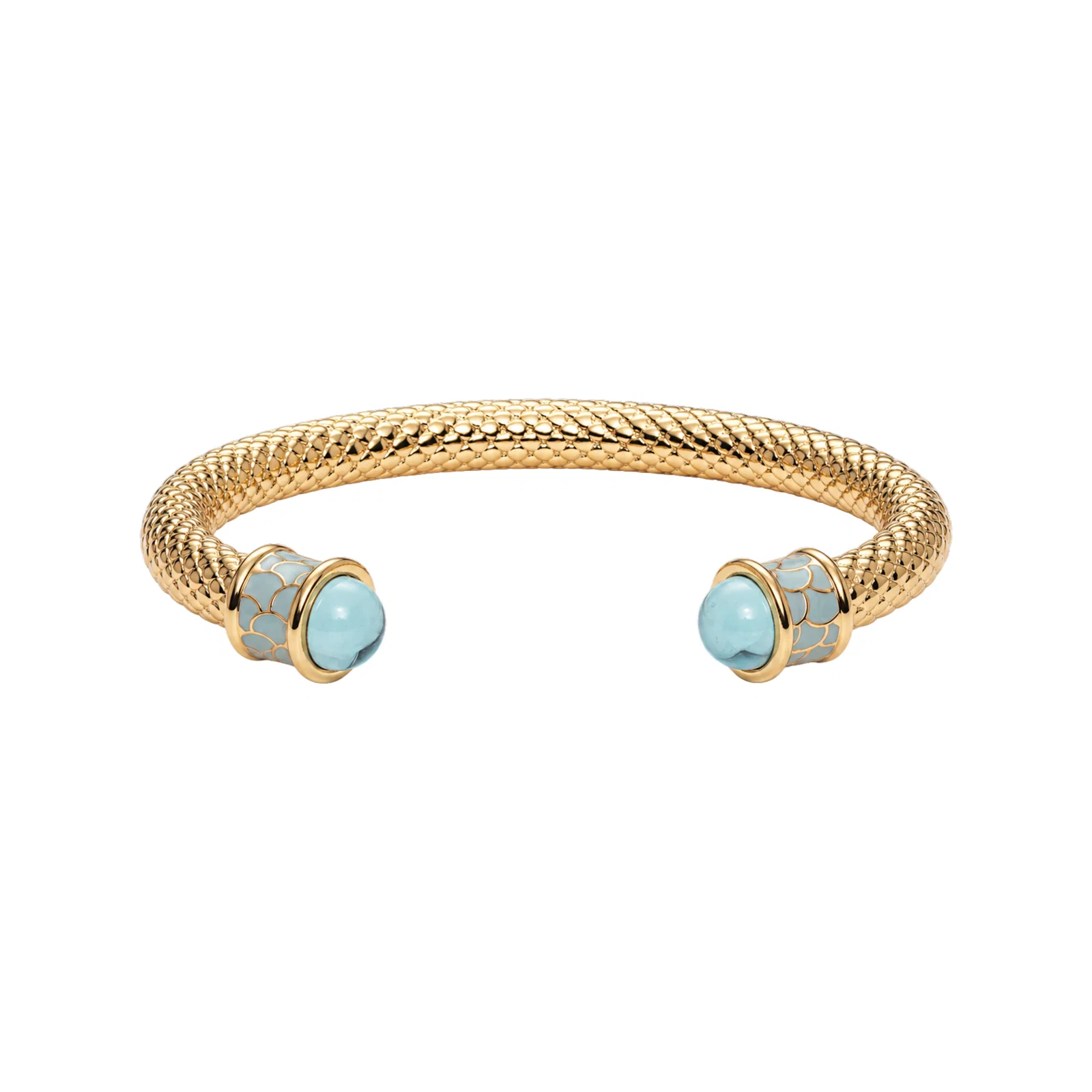 Image of Salamander Torque Bangle in Aquamarine & Gold