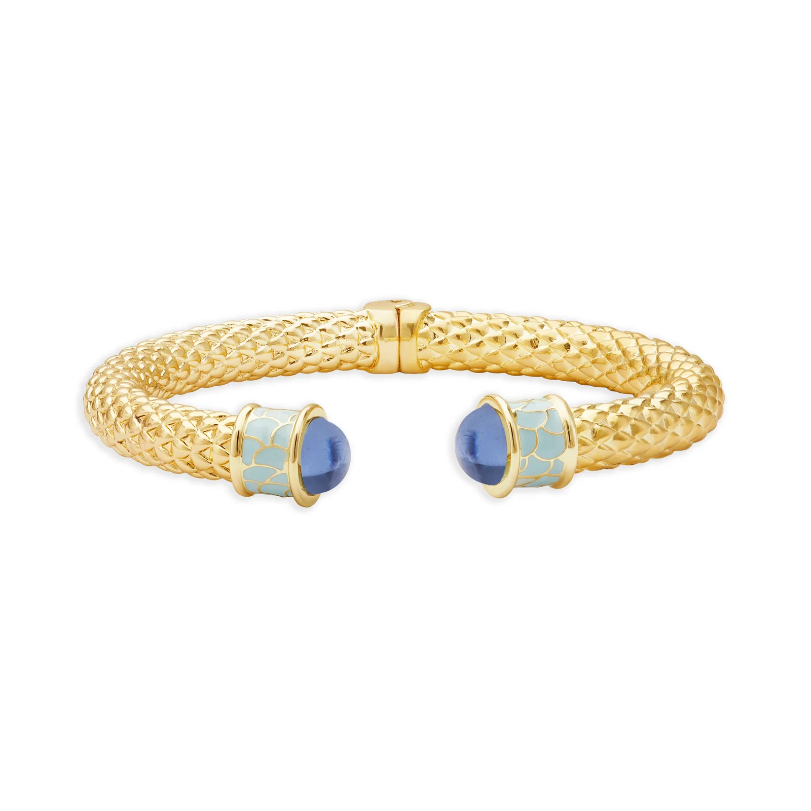 Image of Minoan Torque Hinged Bangle in Forget-me-Not Blue & Gold