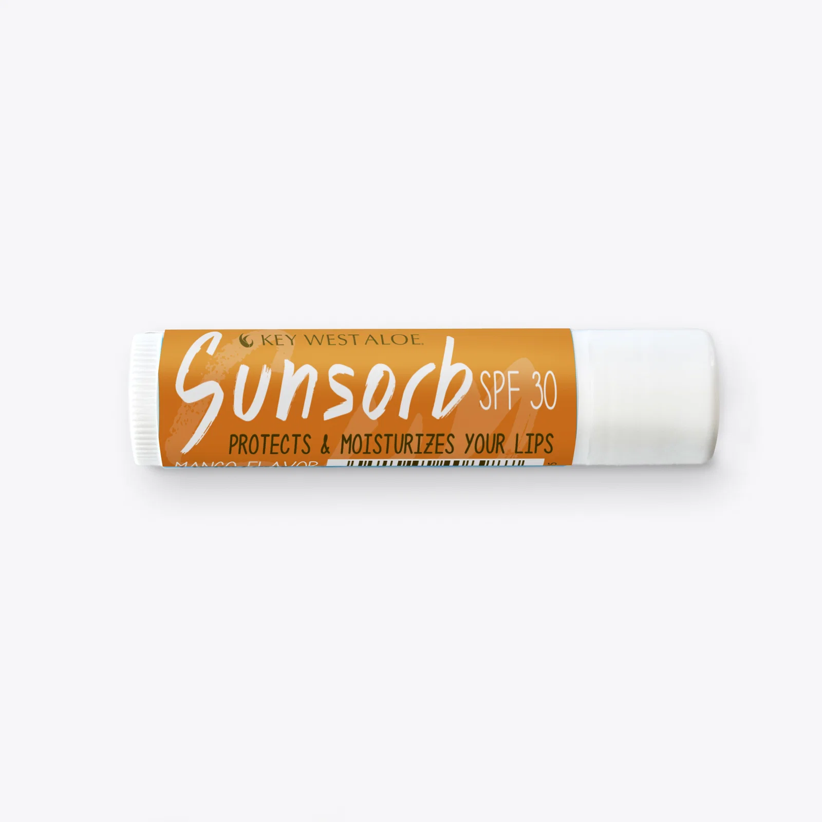 A tube of Sunsorb Mango Lip Balm on a white background