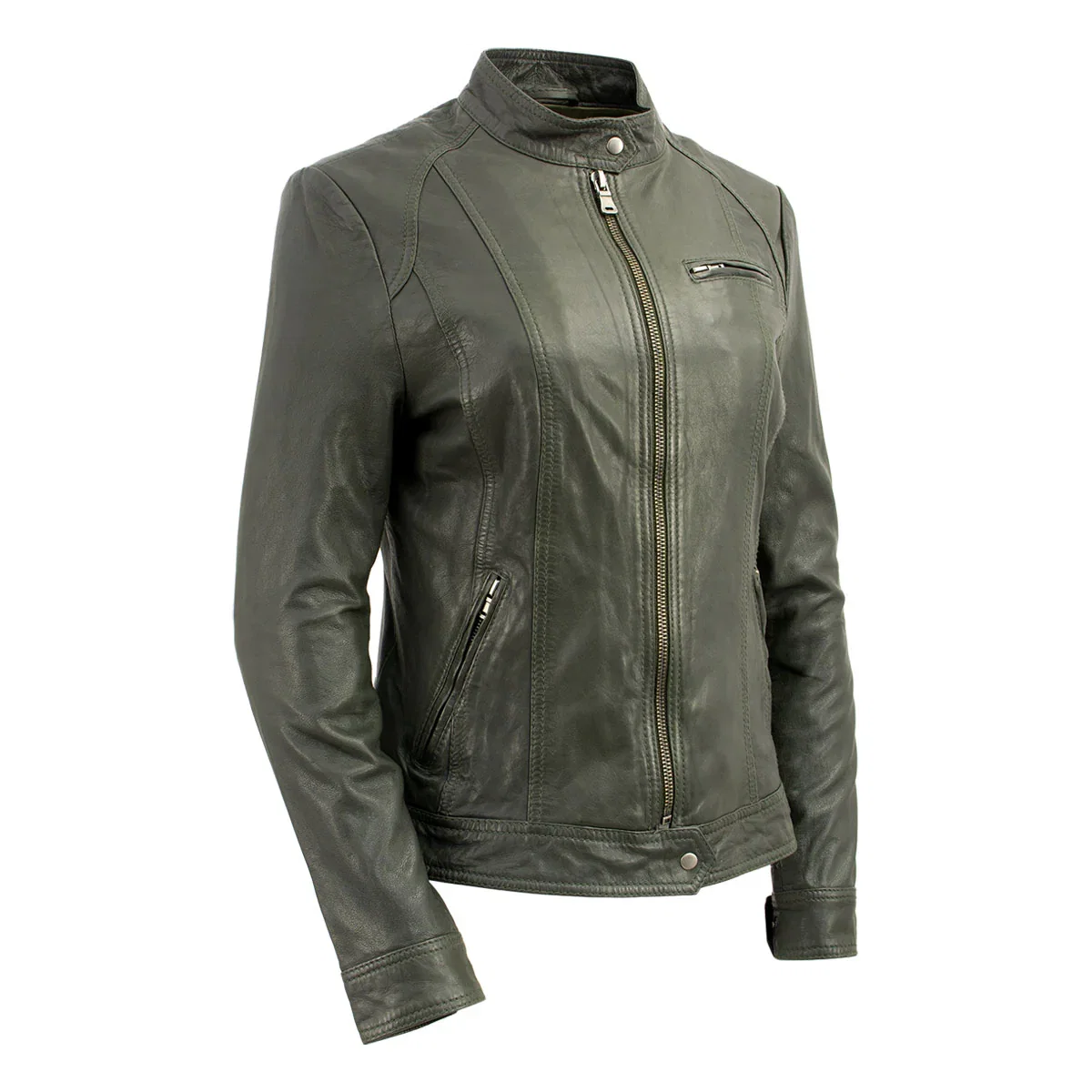 Image of Milwaukee Leather Vintage SFL2811 Women's Olive Zipper Front Motorcycle Casual Fashion Leather Jacket