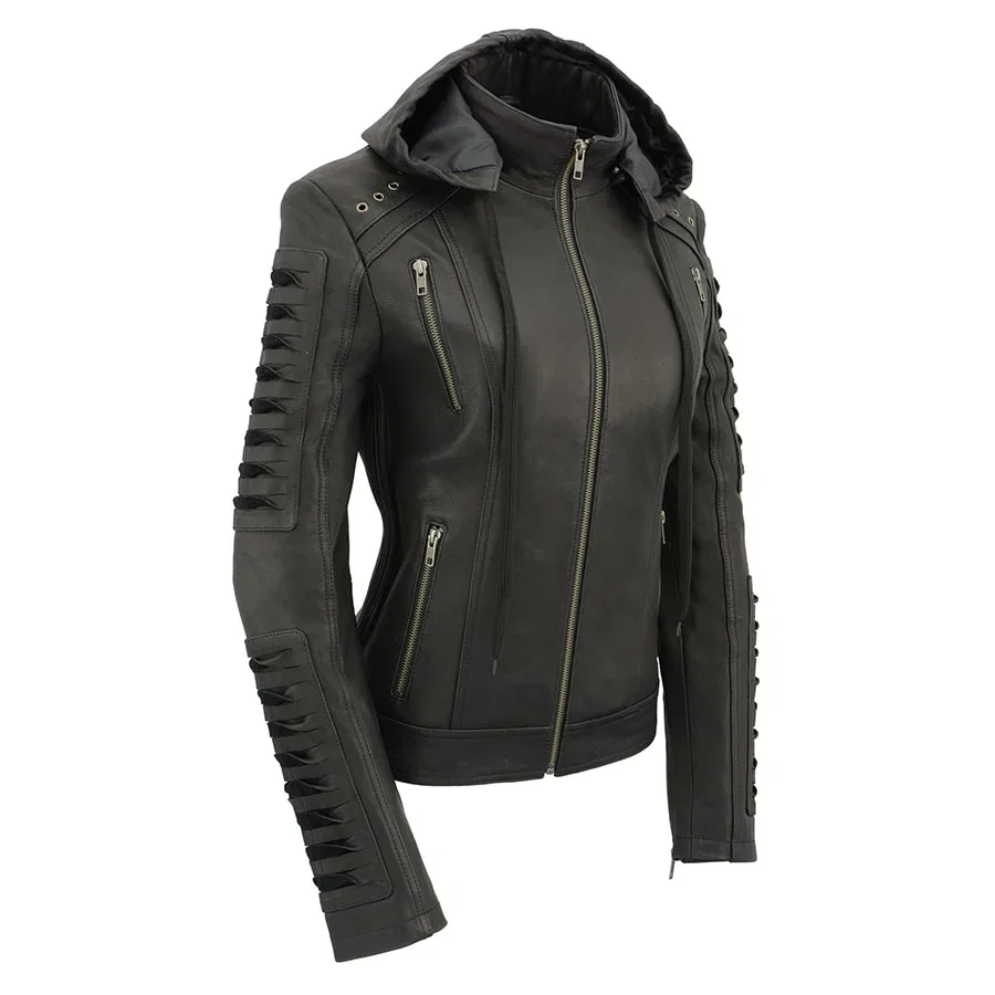 Image of Milwaukee Leather SFL2865 Women's Black Scuba Style Fashion Casual Leather Jacket with Hoodie