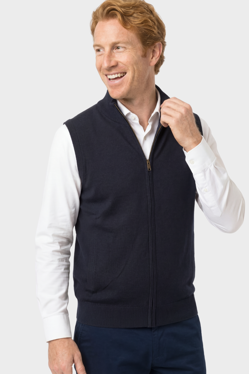 Image of Henbury Men's Sleeveless Zip Jumper, Navy