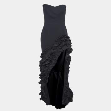 Black Crepe Ruffled Asymmetric