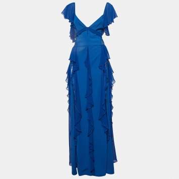 Blue Lace Trim Georgette Ruffl