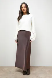 Bias Cut Satin Maxi Skirt