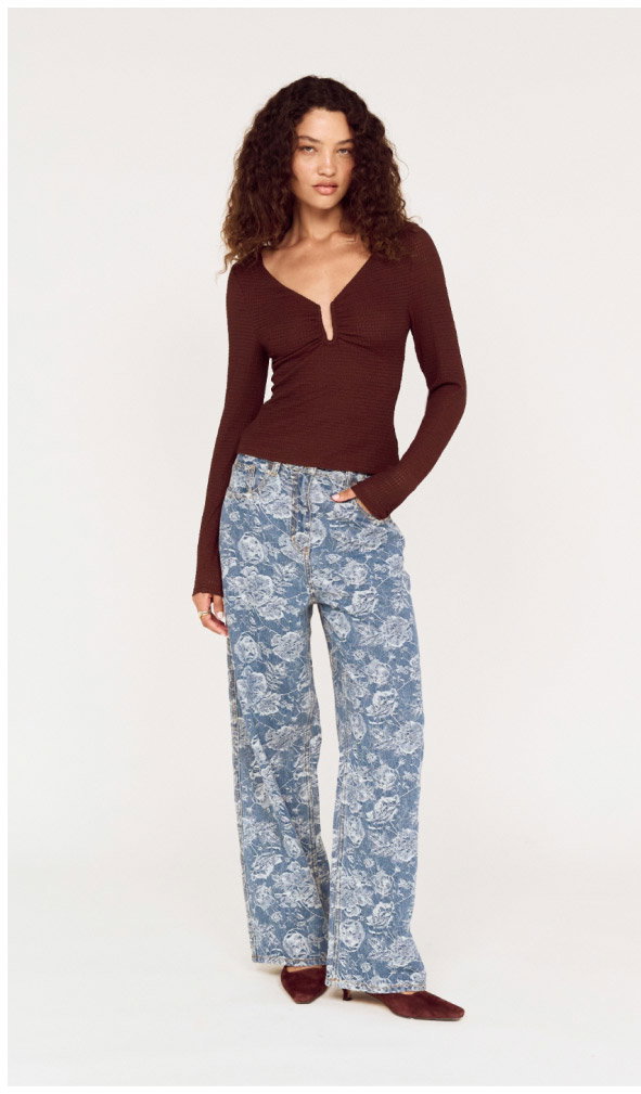 U Wire Textured Jersey Top in Chocolate