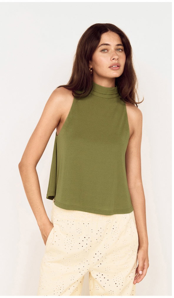 Green High Neck Jersey Top