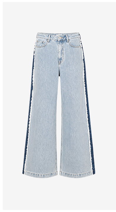 Frayed Contrast Stripe Denim Jeans