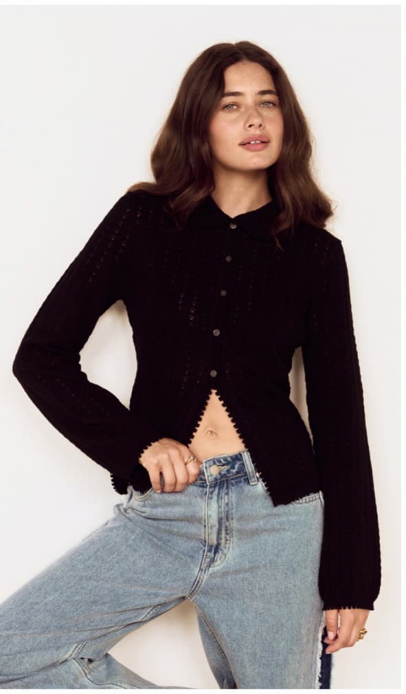 Black Scallop Edge Pointelle Cardigan