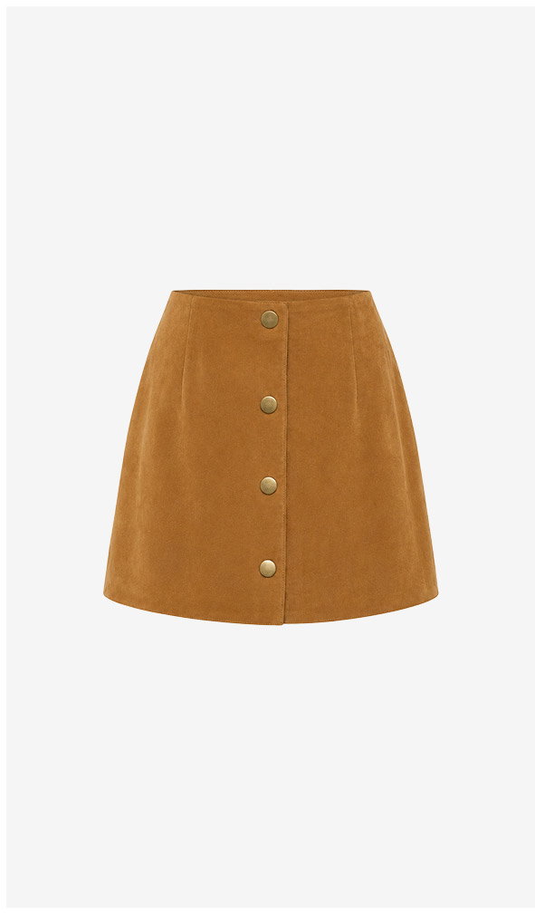 Button Front Faux Sude Mini Skirt