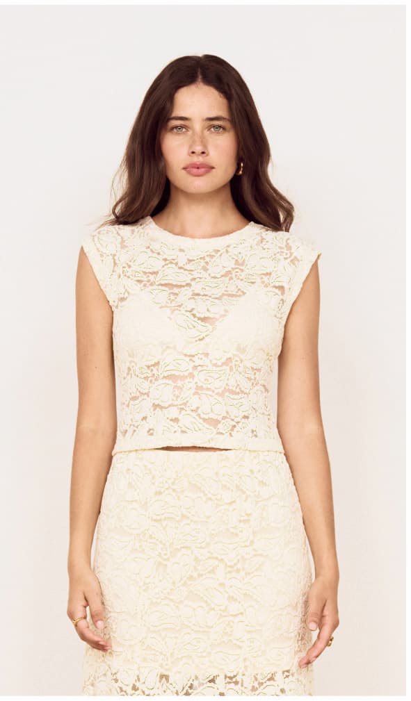 Cream Cotton Lace Micro Tee