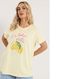 YOURS T-shirt jaune imprimé graphique citron perlé