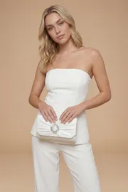 Tyla Diamante Trim Satin Clutch Bag
