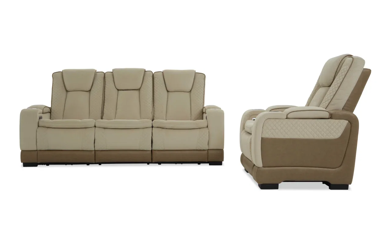 Altitude Beige 87'' Power Reclining Sofa & Recliner with Power Headrest & Power Lumbar