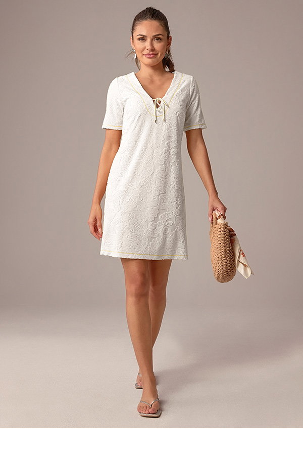 Textured Beach Terry Tie Front Shirt Dress