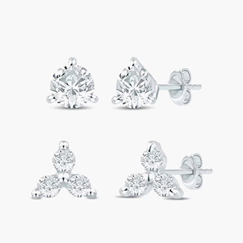 Lab Grown Diamond Three-Stone & Solitaire Stud Earrings Box Set in 10K White Gold