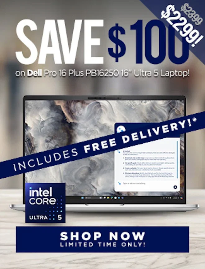 SAVE Dell Pro 16 Plus PB16250 16" Ultra 5 Laptop!