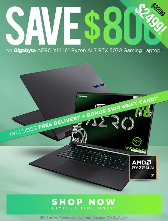 SAVE Gigabyte AERO X16 1WH 16" Ryzen AI 7 RTX 5070 Laptop!