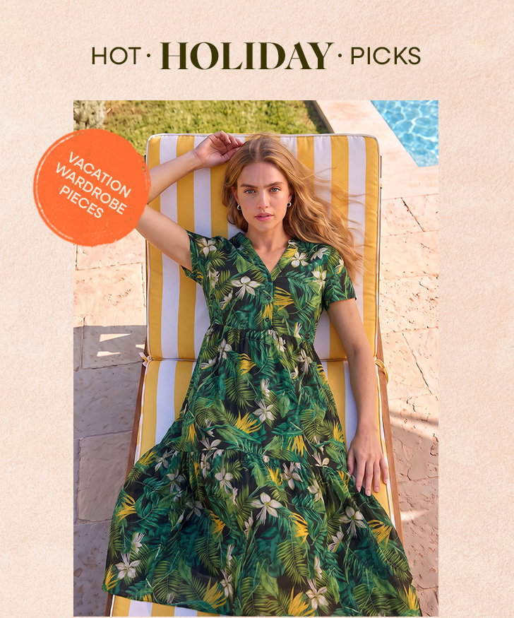 Tropical Leaf Print V-Neck Midi Dress
