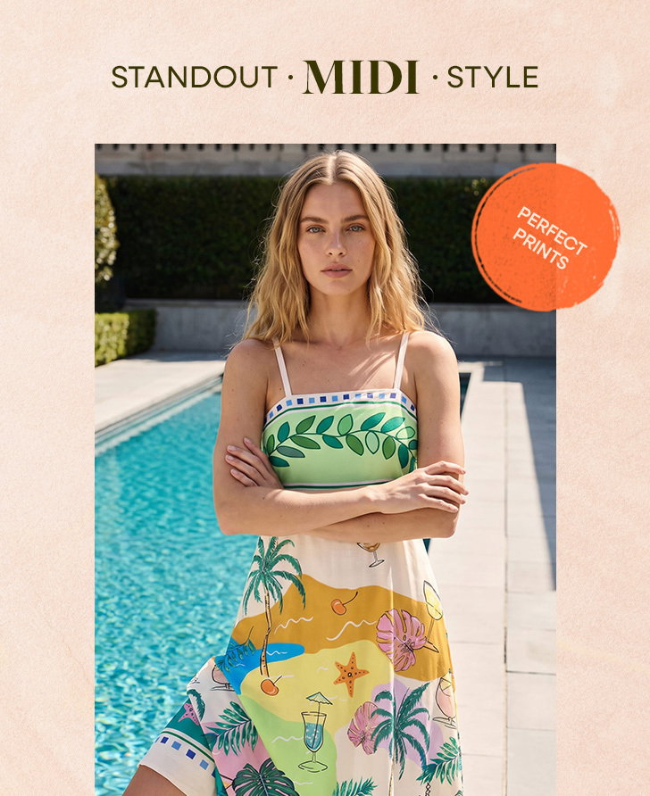 Beach Print Strappy Midi Dress