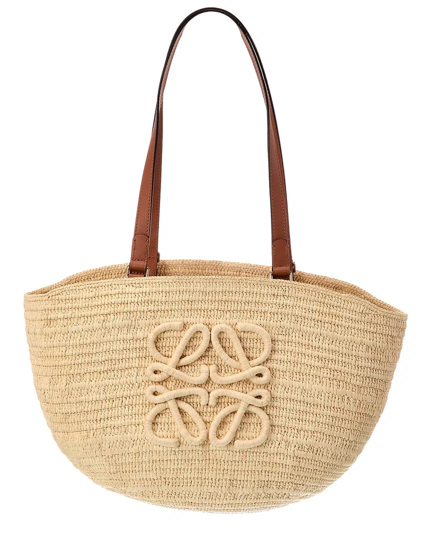 Image of Loewe Logo Raffia & Leather Tote