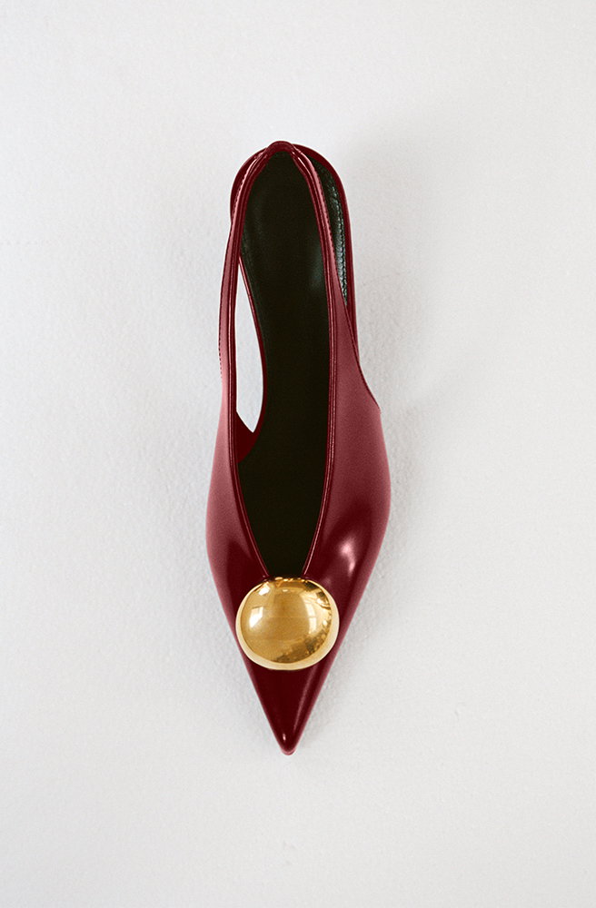 Still Life image of Dome Slash Slingbacks in Polished Calf in Merlot