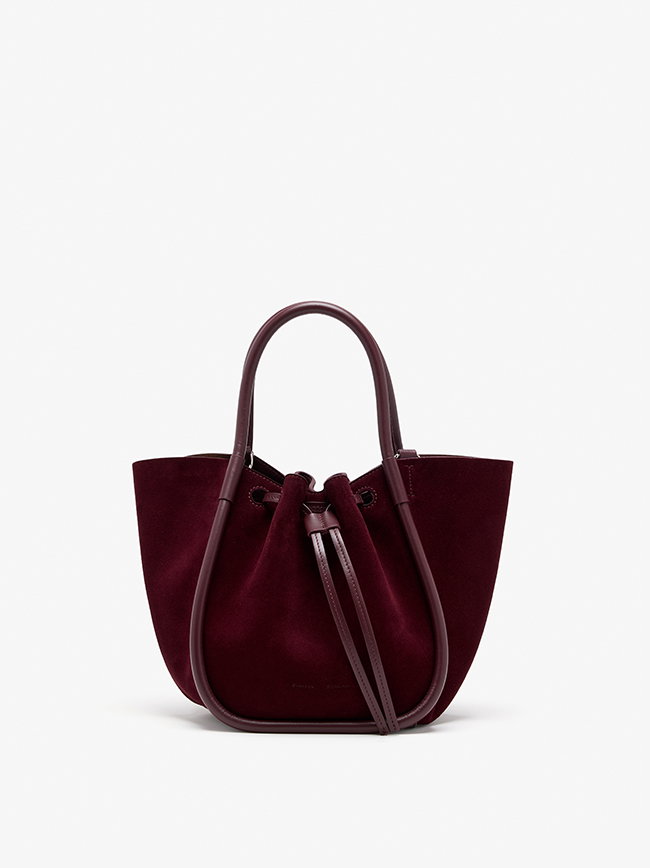 Small Ruched Tote in Soft Suede in Oxblood