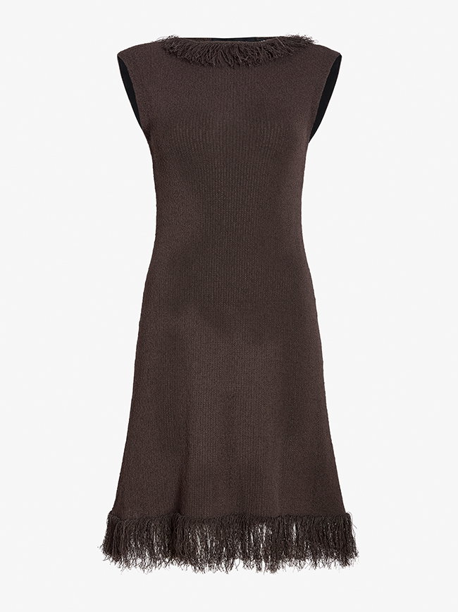 Saski Dress in Cotton in Textured Fringe in Earth