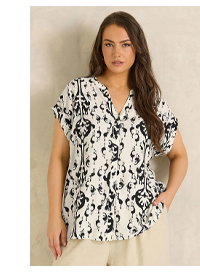 EVANS Curve White Abstract Print Short Sleeve Blouse