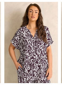EVANS Curve Berry Red Ikat Print Button Front Blouse