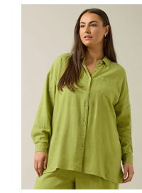 EVANS Curve Chartreuse Green Long Sleeve Premium Linen Shirt